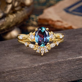 Elegant Oval Cut Alexandrite Engagement Ring Set – 2PC