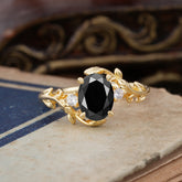 Contemporary Nature-Inspired 4-Prong Oval-Cut Natural Black Onyx Engagement Ring