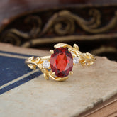 Contemporary Nature-Inspired 4-Prong Oval-Cut Natural Garnet Engagement Ring