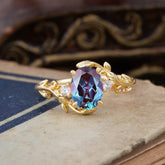Contemporary Nature-Inspired 4-Prong Oval-Cut Natural Alexandrite Engagement Ring