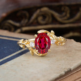 Contemporary Nature-Inspired 4-Prong Oval-Cut Natural Ruby Engagement Ring