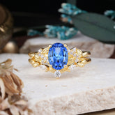 Nature-Inspired Luxury 4-Prong Oval-Cut Sapphire Engagement Ring Set