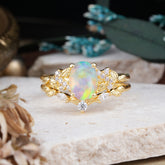 Nature-Inspired Luxury 4-Prong Oval-Cut Opal Engagement Ring Set