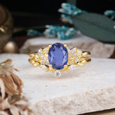 Nature-Inspired Luxury 4-Prong Oval-Cut Tanzanite Engagement Ring Set