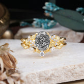 Nature-Inspired Luxury 4-Prong Oval-Cut Black Rutilated Quartz Engagement Ring Set