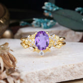 Nature-Inspired Luxury 4-Prong Oval-Cut Amethyst Engagement Ring Set