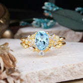 Nature-Inspired Luxury 4-Prong Oval-Cut Aquamarine Engagement Ring Set