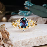 Nature-Inspired Luxury 4-Prong Oval-Cut Alexandrite Engagement Ring Set