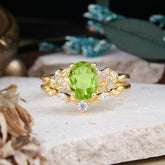Nature-Inspired Luxury 4-Prong Oval-Cut Peridot Engagement Ring Set