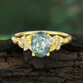 Nature-Inspired Luxury 4-Prong Oval-Cut Natural Moss Agate Engagement Ring