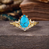 Nature and Moon-Inspired 4-Prong Pear-Cut Turquoise Engagement Ring