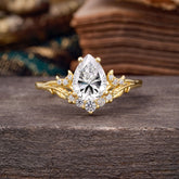 Nature and Moon-Inspired 4-Prong Pear-Cut Lab Diamond Engagement Ring