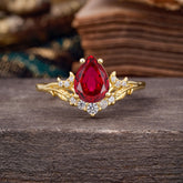 Nature and Moon-Inspired 4-Prong Pear-Cut Ruby Engagement Ring