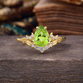 Nature and Moon-Inspired 4-Prong Pear-Cut Natural Peridot Engagement Ring