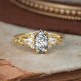 Nature-Inspired Classic 4-Prong Hexagonal-Cut Black Rutilated Quartz Engagement Ring