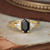 Nature-Inspired Classic 4-Prong Hexagonal-Cut Black Onyx Engagement Ring