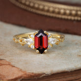 Nature-Inspired Classic 4-Prong Hexagonal-Cut Garnet Engagement Ring