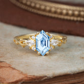 Nature-Inspired Classic 4-Prong Hexagonal-Cut Aquamarine Engagement Ring