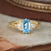 Nature-Inspired Classic 4-Prong Hexagonal-Cut Aquamarine Engagement Ring