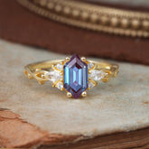Nature-Inspired Classic 4-Prong Hexagonal-Cut Alexandrite Engagement Ring