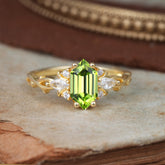Nature-Inspired Classic 4-Prong Hexagonal-Cut Peridot Engagement Ring