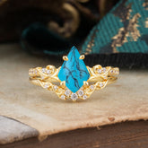 Luxurious Nature-Inspired 4-Prong Kite-Cut Natural Turquoise Engagement Ring Set
