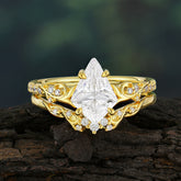 Luxurious Nature-Inspired 4-Prong Kite-Cut Moissanite Engagement Ring Set
