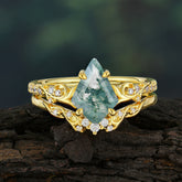 Luxurious Nature-Inspired 4-Prong Kite-Cut Natural Moss Agate Engagement Ring Set