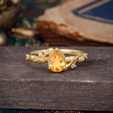 Nature-Inspired 3-Prong Pear-Cut Natural Citrine Engagement Ring