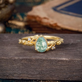 Nature-Inspired 3-Prong Pear-Cut Natural Moss Agate Engagement Ring