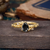 Nature-Inspired 3-Prong Pear-Cut Natural Black Onyx Engagement Ring