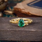 Nature-Inspired 3-Prong Pear-Cut Emerald Engagement Ring