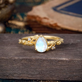 Nature-Inspired 3-Prong Pear-Cut Natural Moonstone Engagement Ring
