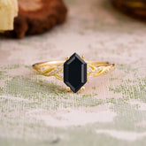 Classic 4-Prong Hexagonal-Cut Black Onyx Engagement Ring