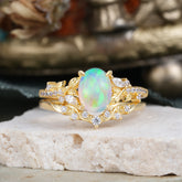 Vintage 4-Prong Oval-Cut Opal Engagement Ring Set