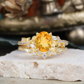 Vintage 4-Prong Oval-Cut Citrine Engagement Ring Set