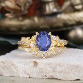 Vintage 4-Prong Oval-Cut Tanzanite Engagement Ring Set
