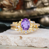 Vintage 4-Prong Oval-Cut Amethyst Engagement Ring Set