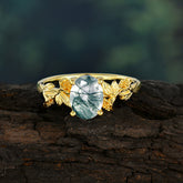 Nature-Inspired 4-Prong Oval-Cut Natural Moss Agate Engagement Ring