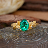 Nature-Inspired 4-Prong Oval-Cut Emerald Engagement Ring