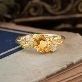 Fashion-Forward Hexagon Cut Natural Citrine Engagement Ring - 4-Prong Nature-Inspired Design