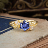 Fashion-Forward Hexagon Cut Natural Tanzanite Engagement Ring - 4-Prong Nature-Inspired Design