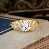 Fashion-Forward Hexagon Cut Natural Lab Diamond Engagement Ring - 4-Prong Nature-Inspired Design