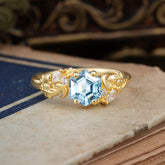 Fashion-Forward Hexagon Cut Natural Aquamarine Engagement Ring - 4-Prong Nature-Inspired Design