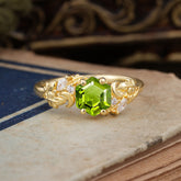 Fashion-Forward Hexagon Cut Natural Peridot Engagement Ring - 4-Prong Nature-Inspired Design