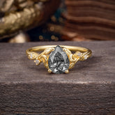 Vintage Minimalist 4-Prong Pear-Cut Black Rutilated Quartz Engagement Ring