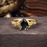 Vintage Minimalist 4-Prong Pear-Cut Black Onyx Engagement Ring