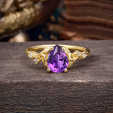 Vintage Minimalist 4-Prong Pear-Cut Amethyst Engagement Ring