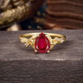 Vintage Minimalist 4-Prong Pear-Cut Ruby Engagement Ring