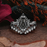 Halloween Limited-Crescent Moon | Coffin Cut luxurious Black Rutilated Quartz Black Ring Set